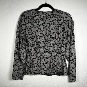 Vintage Laura Ashley Floral Print Blouse | Black & White Long Sleeve Cottagecore